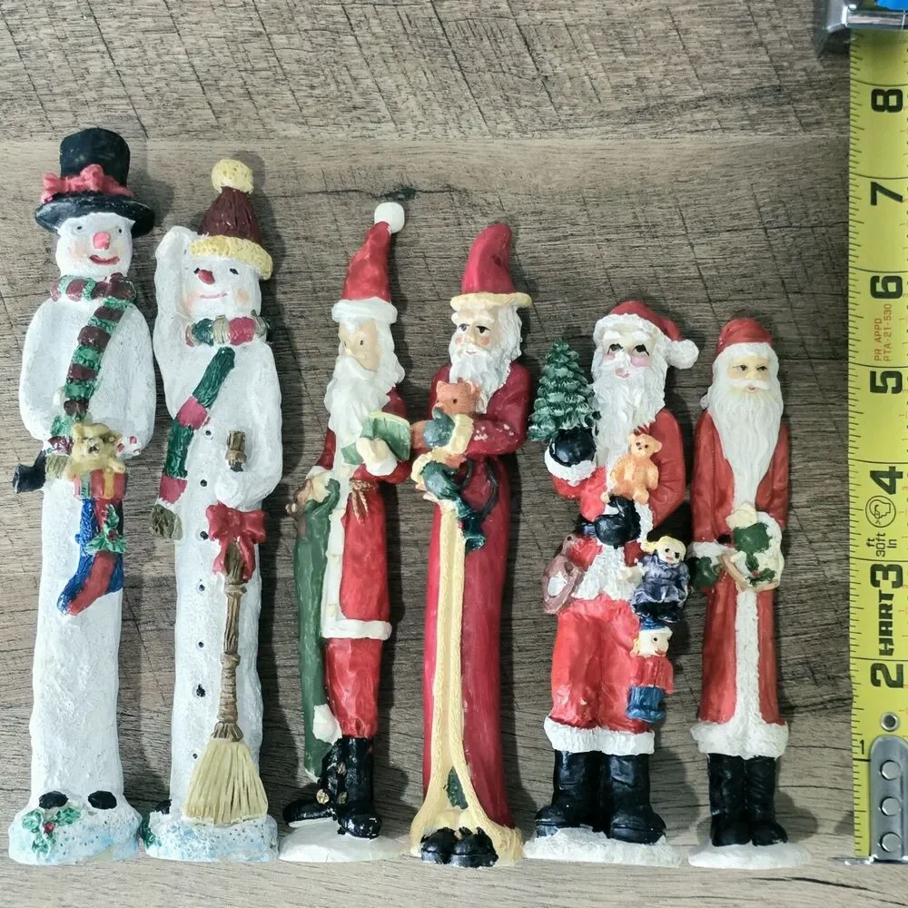Vintage Lot 6 Old World Folk Art 1996 Tall Thin Pencil Santa Plaster Chalk Ware